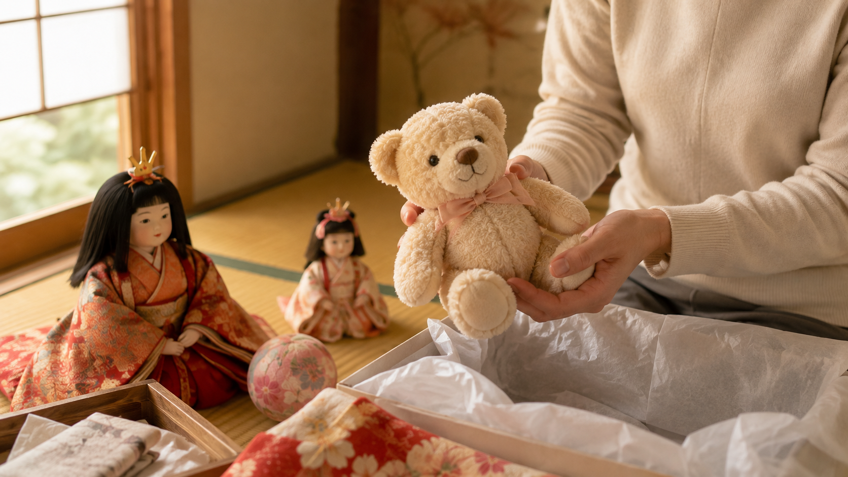 大切にしてきたぬいぐるみを手に持つ様子