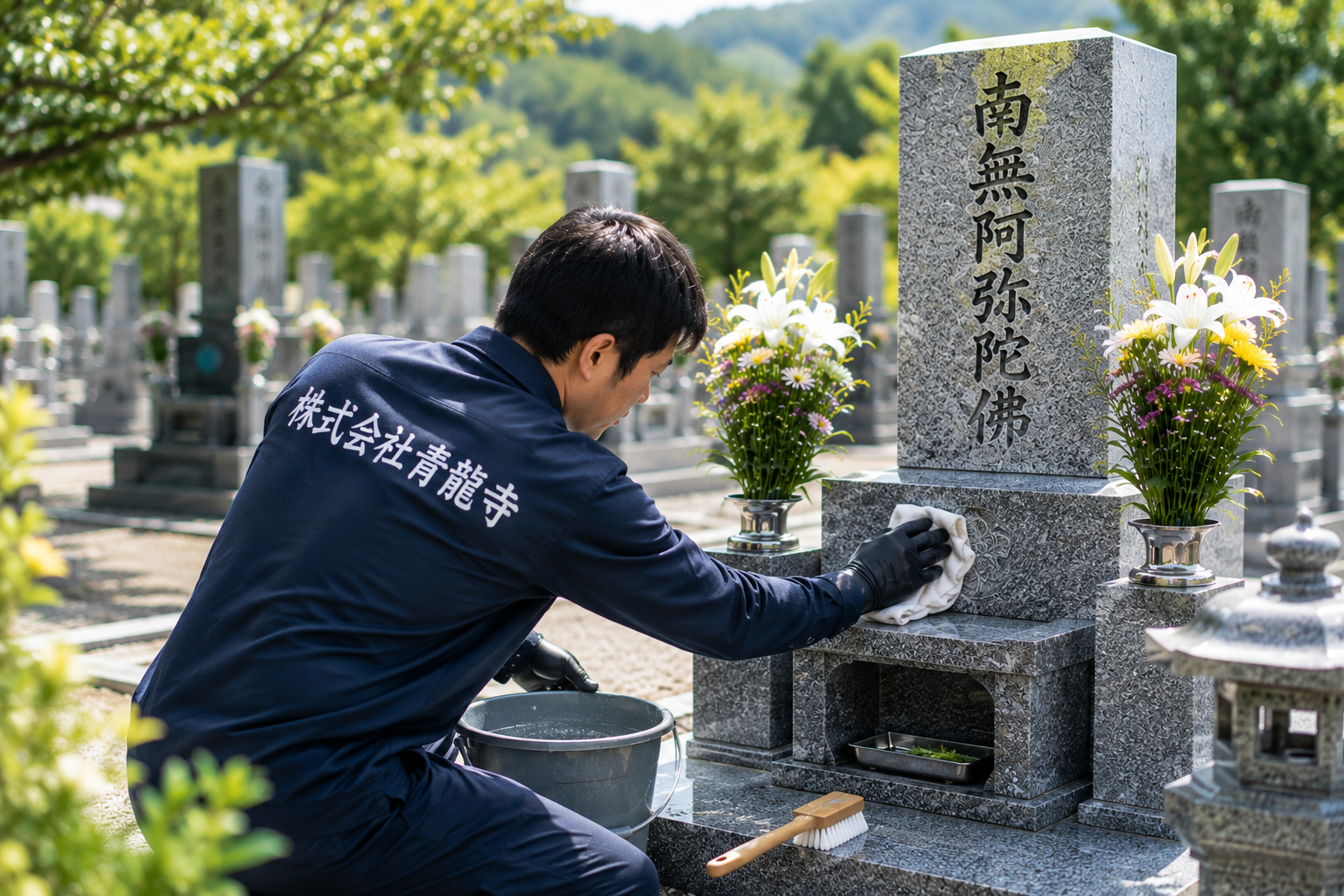 お墓掃除代行の清掃作業